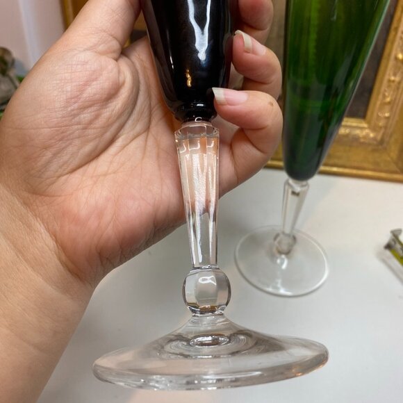 NACHTMANN Purple, GREEN CUT-TO-CLEAR CRYSTAL CHAMPAGNE FLUTES GLASSES Set Of 2 - Picture 4 of 14